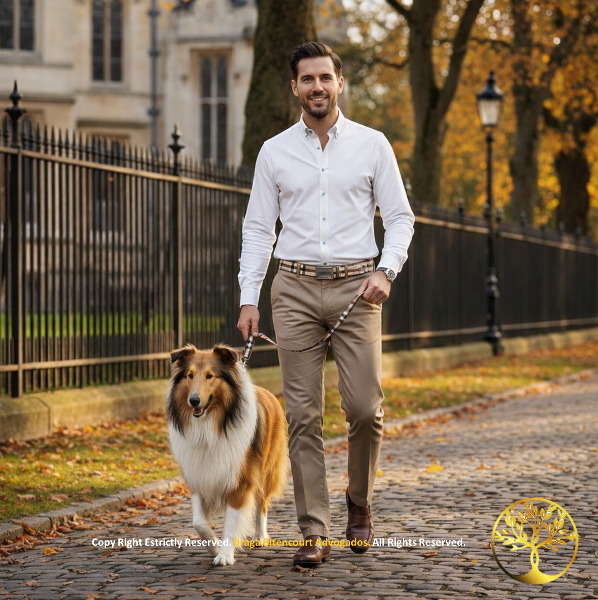 Empresário caminhando com tranquilidade, representando a segurança jurídica na aquisição de imóveis no Brasil por quem mora no exterior.
