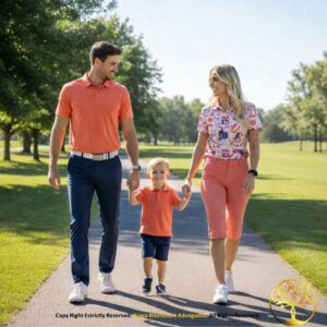 Pai, mãe e filho pequeno caminhando de mãos dadas em um parque ensolarado, simbolizando a cooperação parental na guarda compartilhada.