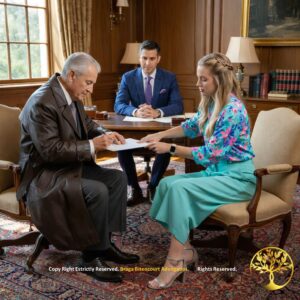 Close de uma pessoa idosa assinando um documento oficial em uma mesa de madeira, representando a elaboração de um testamento.